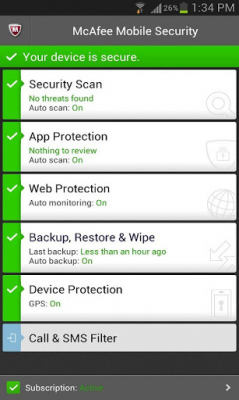 McAfee Mobile Security - отличное средство защиты телефона